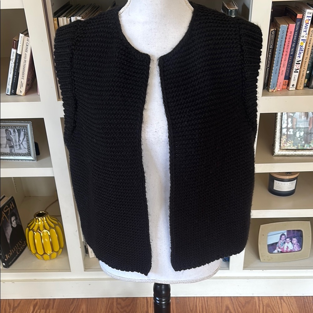 An'ge Le Gringou Black‎ Sleeveless Knitted Cardigan Vest One Size